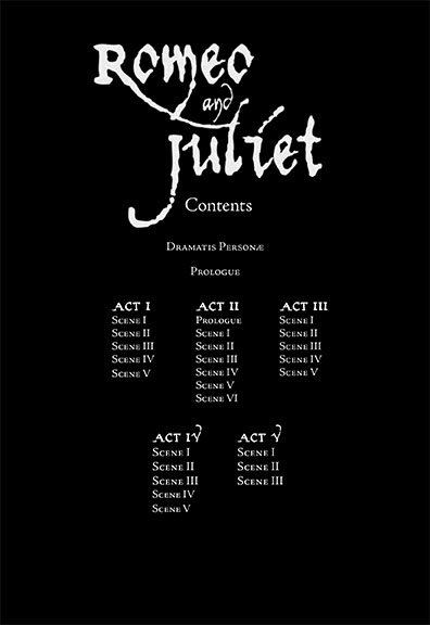 preview showing the table of contents from Romeo and Juliet